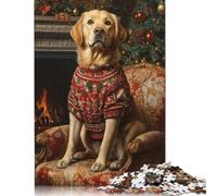 Adult Jigsaw Puzzle 1000 Pieces Dog in Christmas Sweater by Fireplace Labrador in Festive Chair Wooden Puzzle Jigsaws for Adults for Adults& Teens Age 12 Years Up 1000pcs (75x50cm)