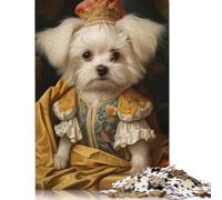 Adult Jigsaw Puzzle 1000 Pieces Dog in Royal Attire Ornate Maltese with Crown Majestic Royal Pet Portrait Wooden Puzzles for Adults Educational Games 1000pcs (75x50cm)