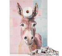 Adult Jigsaw Puzzle 1000 Pieces Donkey with Toilet Paper Hat Wooden Puzzles for Adults & Teenager Home Educational Games DIY Toys 1000pcs (75x50cm)