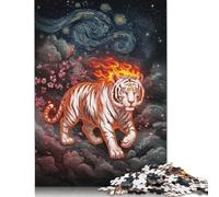 Adult Jigsaw Puzzle 1000 Pieces Fiery Tiger Under Starry Night Wooden Puzzle Jigsaws for Adults for Adults& Teens Age 12 Years Up 1000pcs (75x50cm)