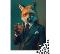 Adult Jigsaw Puzzle, 1000 Pieces, Fox in Suit with Whiskey, 38x26cm/1000pcs, Idea, Relaxing Home Activity And Cosy Winter Evenings