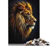 Adult Jigsaw Puzzle 1000 Pieces Golden Lion Portrait on Black Background Puzzles for Teenagers Gifts Educational Game for Adult Teenagers 1000pcs (75x50cm)