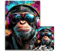 Adult Jigsaw Puzzle 1000 Pieces Gorilla with Headphones Wooden Puzzles Fun Games, Is Ideal As A Gift for The Whole Family for for Age 14 50X75CM