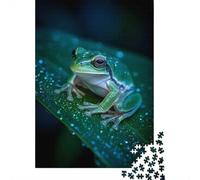 Adult Jigsaw Puzzle, 1000 Pieces, Green Tree Frog on Leaf with Dewdrops, 52x38cm/1000pcs, Shared Puzzle Activity, Time Around The Table And Friends And Family