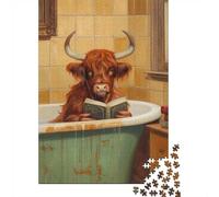 Adult Jigsaw Puzzle, 1000 Pieces, Highland Cow Reading Book, 70x50cm/1000pcs, Shared Puzzle Activity, Time Around The Table And Friends And Family