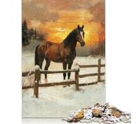 Adult Jigsaw Puzzle 1000 Pieces Horse in Winter Sunset Puzzles Wooden Puzzles for Adults& Teenagers Age 12 Years Up 1000pcs (75x50cm)