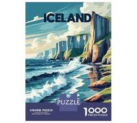Adult Jigsaw Puzzle 1000 Pieces, Iceland Coastal Landscape Illustration Artwork, Stress Relief Activity, Perfect, Premium Thick Cardboard, 70x50cm/1000pcs
