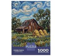 Adult Jigsaw Puzzle 1000 Pieces, Impressionistic Barn in A Wildflower Field Artwork, Family Puzzle Fun, Gift for Adults, Durable Puzzle Pieces, 38x26cm/1000pcs