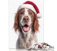 Adult Jigsaw Puzzle 1000 Pieces Irish Red And White Setter Dog with Santa Hat Portrait Puzzle Jigsaws for Adults Learning Educational Puzzle 1000pcs (75x50cm)