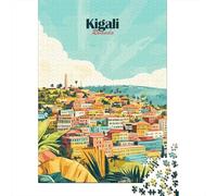Adult Jigsaw Puzzle, 1000 Pieces, Kigali Rwanda Cityscape Illustration, 52x38cm/1000pcs, Shared Puzzle Activity, Time Around The Table And Time Together