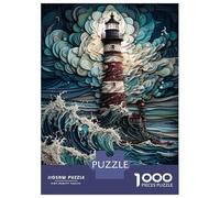 Adult Jigsaw Puzzle 1000 Pieces, Lighthouse in The Storm Artwork, Stress Relief Activity, Perfect, Premium Thick Cardboard, 38x26cm/1000pcs