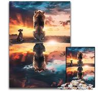 Adult Jigsaw Puzzle 1000 Pieces Lion Reflection Puzzle Stress Reliever Staycation Kill Time, A Work of Art for And Age 14 26X38CM