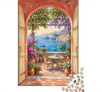 Adult Jigsaw Puzzle, 1000 Pieces, Mediterranean Terrace View with Lemon Trees, 52x38cm/1000pcs, Shared Puzzle Activity, Time Around The Table And Friends And Family