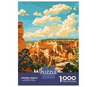 Adult Jigsaw Puzzle 1000 Pieces, Mesa Verde National Park Illustration Artwork, Mindfulness Activity, Gift for Adults, Precision Cut Pieces, 52x38cm/1000pcs