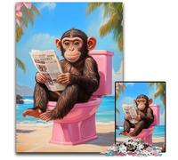 Adult Jigsaw Puzzle 1000 Pieces Monkey on The Toilet Wooden Puzzles Fun Games, Is Ideal As A Gift for The Whole Family for for Age 14 50X75CM