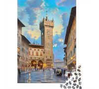 Adult Jigsaw Puzzle, 1000 Pieces, Old Town Square with Clock Tower, 38x26cm/1000pcs, Festive Gift Idea, Winter Indoor Activity And Cosy Winter Evenings