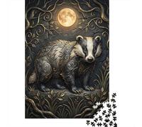 Adult Jigsaw Puzzle, 1000 Pieces, Ornate Badger Under The Moon, 38x26cm/1000pcs, Shared Puzzle Activity, Weekend Leisure And Couples And Families