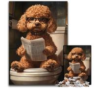 Adult Jigsaw Puzzle 1000 Pieces Poodle on The Toilet Puzzle Stress Reliever Staycation Kill Time, A Work of Art for And Age 14 50X75CM