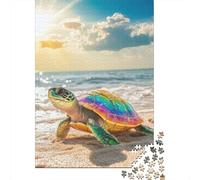 Adult Jigsaw Puzzle, 1000 Pieces, Rainbow Sea Turtle on Beach, 70x50cm/1000pcs, Gift for Puzzle Lovers, Screen-Free Leisure And Evening Downtime