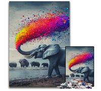 Adult Jigsaw Puzzle 1000 Pieces Rainbow Smoke Elephant Wooden Puzzles Fun Games, Is Ideal As A Gift for The Whole Family for for Age 14 50X75CM