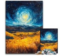 Adult Jigsaw Puzzle 1000 Pieces Rice Fields Under The Night Sky Wooden Jigsaw Puzzles Educational Brain Teaser, Artistic Home & Office Decor, 14+ Age 50X75CM