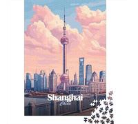 Adult Jigsaw Puzzle, 1000 Pieces, Shanghai Skyline Illustration, 52x38cm/1000pcs, Shared Puzzle Activity, Relaxing Evenings And Couples And Families
