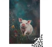 Adult Jigsaw Puzzle, 1000 Pieces, Smiling Piglet in Flowers, 70x50cm/1000pcs, Shared Puzzle Activity, Time Around The Table And Friends And Family