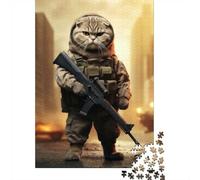 Adult Jigsaw Puzzle, 1000 Pieces, Soldier Scottish Fold Cat, 38x26cm/1000pcs, Puzzle Lover Present, Winter Home Activity And Couples And Families