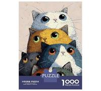 Adult Jigsaw Puzzle 1000 Pieces, Stack of Colorful Cats Illustration Artwork, Relaxing Puzzle Experience, Winter Indoor Entertainment, Durable Puzzle Pieces, 52x38cm/1000pcs