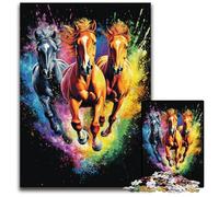 Adult Jigsaw Puzzle 1000 Pieces Three Horses Wooden Puzzles for Home Decoration Gifts, Family Challenging Toy Perfect for Game Nights 50X75CM