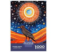 Adult Jigsaw Puzzle 1000 Pieces, Tribal Animal 6 Black Bird Artwork, Mindfulness Activity, Gift for Adults, Precision Cut Pieces, 38x26cm/1000pcs
