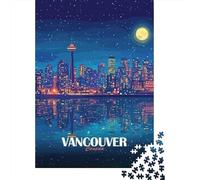 Adult Jigsaw Puzzle, 1000 Pieces, Vancouver Canada Night Skyline Illustration, 52x38cm/1000pcs, Shared Puzzle Activity, Time Around The Table And Time Together