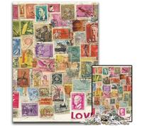 Adult Jigsaw Puzzle 1000 Pieces Vintage Postage Stamps Collage Wooden Puzzles Educational Challenge, Deal As Gifts for The Whole Family for 14+ 50X75CM