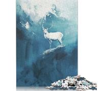 Adult Jigsaw Puzzle 1000 Pieces White Deer in Blue Abstract Landscape Wooden Puzzles for Adults & Teenager Home Educational Games DIY Toys 1000pcs (75x50cm)