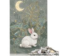Adult Jigsaw Puzzle 1000 Pieces White Rabbit with Moon And Leaves Wood Puzzle Adult Toys Jigsaw Puzzles Decompression Game 1000pcs (75x50cm)