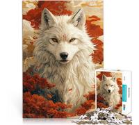 adult jigsaw puzzle 1000 pieces White Wolf with Red Flowers Made of wood for age 14 years and over DIY Educational Games because it is ideal as a gift for the whole family。size：50x75cm