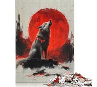 Adult Jigsaw Puzzle 1000 Pieces Wolf Howling at Red Moon Puzzle Jigsaws Brain Teaser Puzzles For Adults 1000pcs (75x50cm)