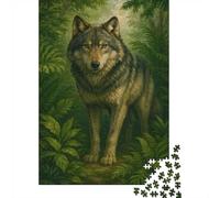 Adult Jigsaw Puzzle, 1000 Pieces, Wolf in Lush Green Forest, 52x38cm/1000pcs, Shared Puzzle Activity, Time Around The Table And Time Together