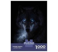 Adult Jigsaw Puzzle 1000 Pieces, Wolf with Glowing Blue Eyes Artwork, Relaxing Puzzle Experience, Festive Season Fun, Durable Puzzle Pieces, 52x38cm/1000pcs