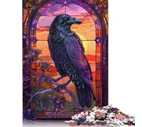 Adult Jigsaw Puzzle 1000 Raven Gothic Stained Glass Puzzle Jigsaws Puzzles for Adults Educational Game Challenge Toy 1000pcs (75x50cm)