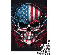 Adult Jigsaw Puzzle 1000 Skull With American Flag Puzzle Jigsaws Puzzles for Adults Educational Game Challenge Toy 1000pcs (38x26cm)