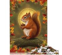 Adult Jigsaw Puzzle 1000 Squirrel with Acorn in Autumn Frame Puzzle Jigsaws for Adults Educational Game Challenge Toy 1000pcs (38x26cm)