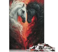 Adult Jigsaw Puzzle 1000 White And Black Horse Puzzle Jigsaws Puzzles for Adults Educational Game Challenge Toy 1000pcs (75x50cm)