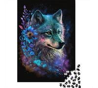 Adult Jigsaw Puzzle 1000 Wolf And Flowers Puzzle Jigsaws for Adults Educational Game Challenge Toy 1000pcs (38x26cm)