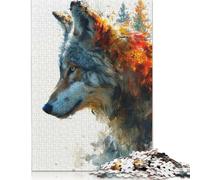 Adult Jigsaw Puzzle 1000 Wolf Watercolor Painting Puzzle Jigsaws for Adults Educational Game Challenge Toy 1000pcs (38x26cm)