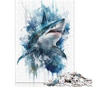 Adult Jigsaw Puzzle 1000Shark Frenzy in Watercolor Wooden Puzzle Jigsaws for Adults Educational Game for Adult Teenagers 1000pcs (75x50cm)