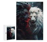 Adult Jigsaw Puzzle, 300 PCS, Featuring Angry White And Black Lion Artwork, Classic Jigsaw Entertainment for The Home, for Indoor Play
