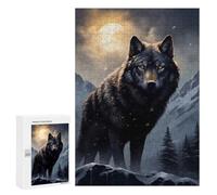 Adult Jigsaw Puzzle, 300 PCS, Featuring Black Wolf in Snowy Mountains Artwork, A Focused Activity for Patient Adult Puzzlers, for Indoor Play