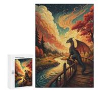 Adult Jigsaw Puzzle, 300 PCS, Featuring Dragon on A Bridge Overlooking A River Artwork, A Creative Way to Unwind after A Busy Day, for Indoor Play