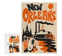 Adult Jigsaw Puzzle, 300 PCS, Featuring New Orleans Jazz And Steamboat Artwork, A Creative Way to Unwind after A Busy Day, for Indoor Play